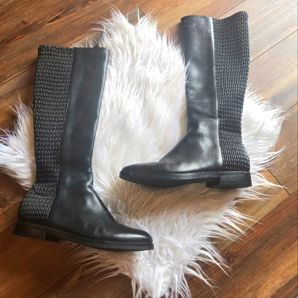 Cole Haan Black Tall Leather Combat/Moto Boots